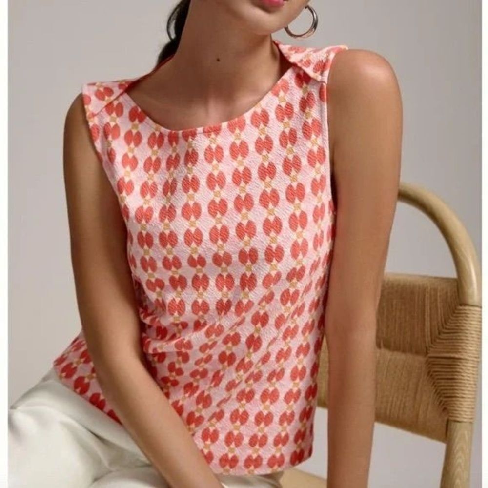 Maeve By Anthropologie Light Pink Geometric Sleeveless  Retro Tank Top, XXS (A4)